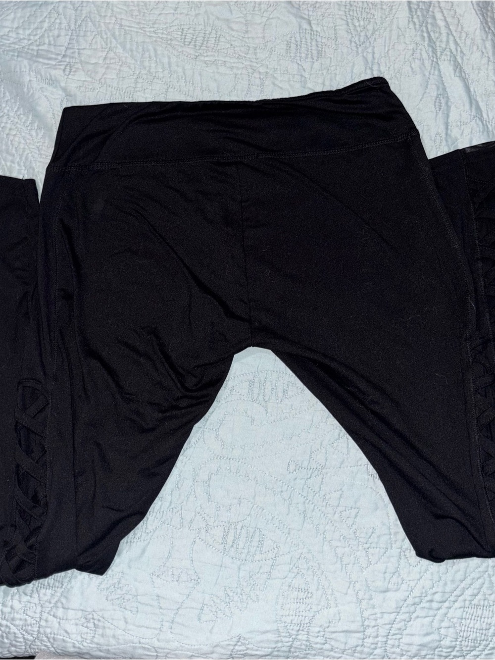 women’s ' Black Leggings with Side Lattice Detail